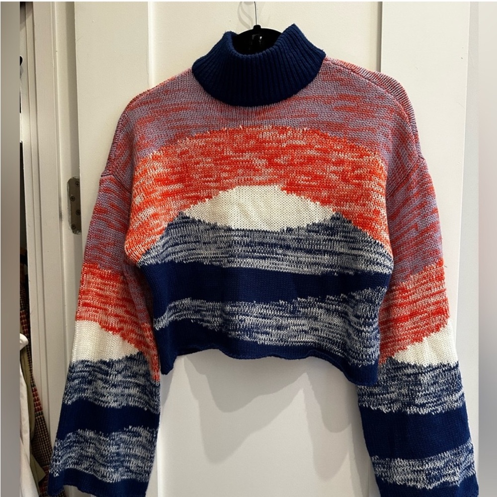 Vero Moda Navy and Red Patterned Turtleneck Sweater
